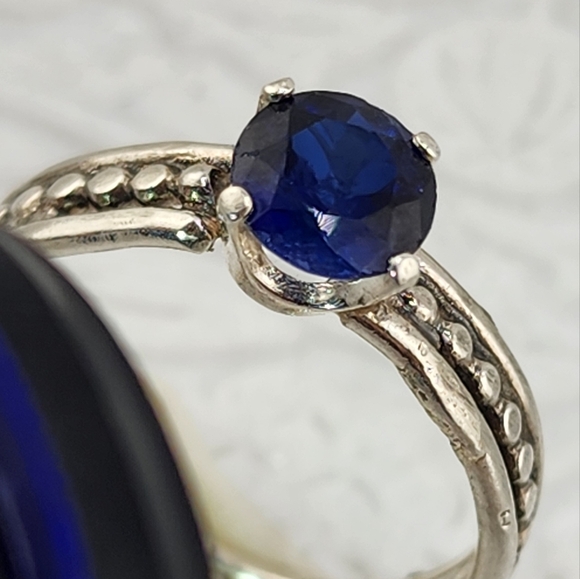 BLUE SAPPHIRE RING HANDMADE IN STERLING SILVER SZ 9 - Picture 6 of 6